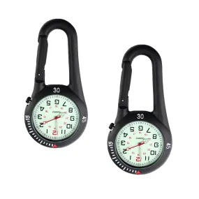 2 Pieces Clip on Quartz Carabiner Watch, Backpack Fob Belt Waterproof and Shockproof Pocket Clip-on Quartz Watch Glow in The Dark for Outdoor Sports