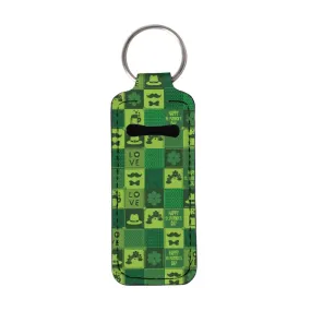 Baxinh St. Patrick's Day Buffalo Check Chapstick Holder Keychain, Neoprene Chapstick Lip Balm Holder Lipgloss Lipstick Holder Keychains for Lipstick, Chapstick, Lip Balm, Lanyard