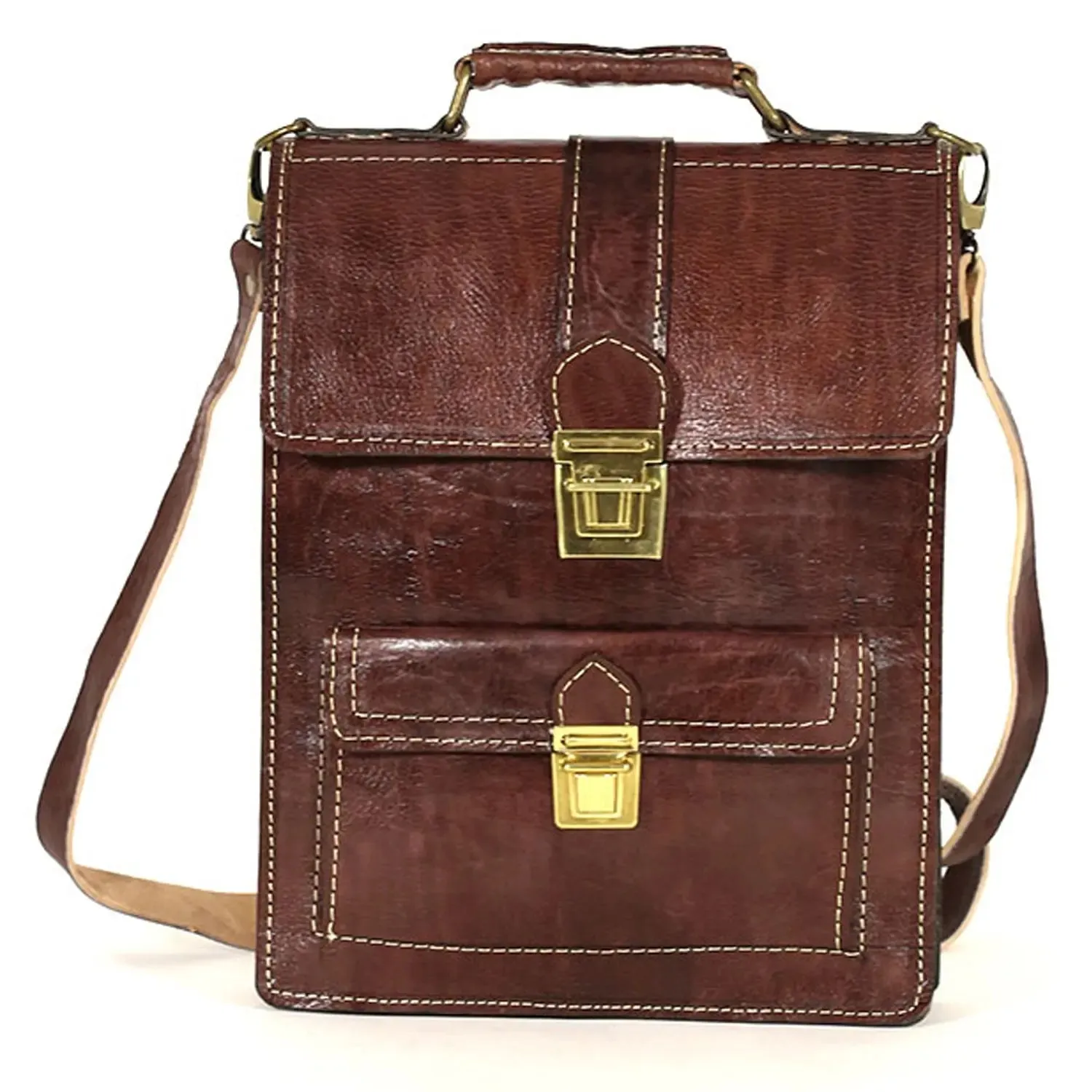 Biyadina Premium Vintage Messenger Leather Bag Handmade Satchel Brown for Ladies and gentleman Shoulder-bags