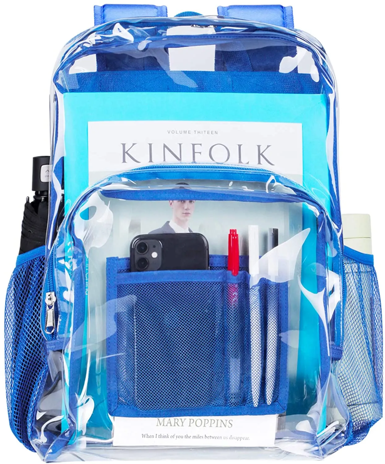 Classic Designs Blue Durable Heavy Duty Clear Backpack