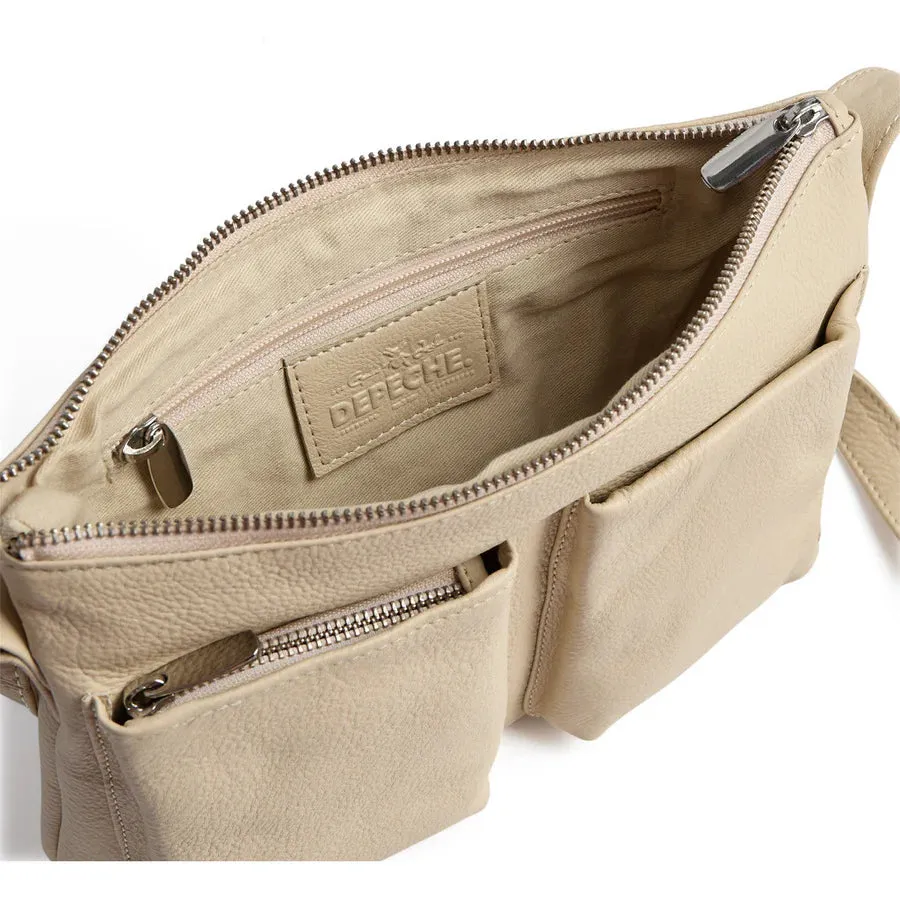 Depeche -16200 Cream Leather Crossbody Bag