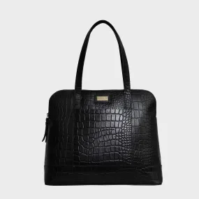 'Eva' Black Croc Real Leather Designer Unlined Tote Bag