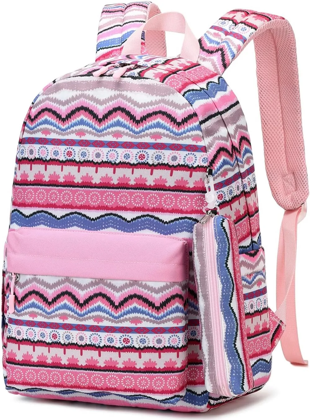 Leaper Geometric Stripe Laptop Backpack Bag Lunch Bag Pencil Bag Set (Black-2116-3)
