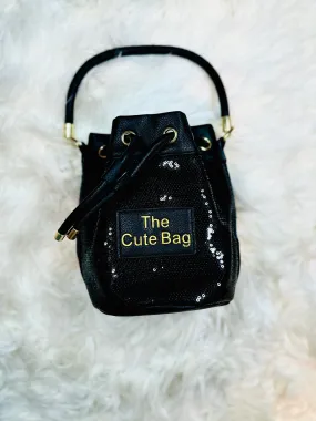 Leather & Sparkles Bucket Bag Tote Purse - Midnight