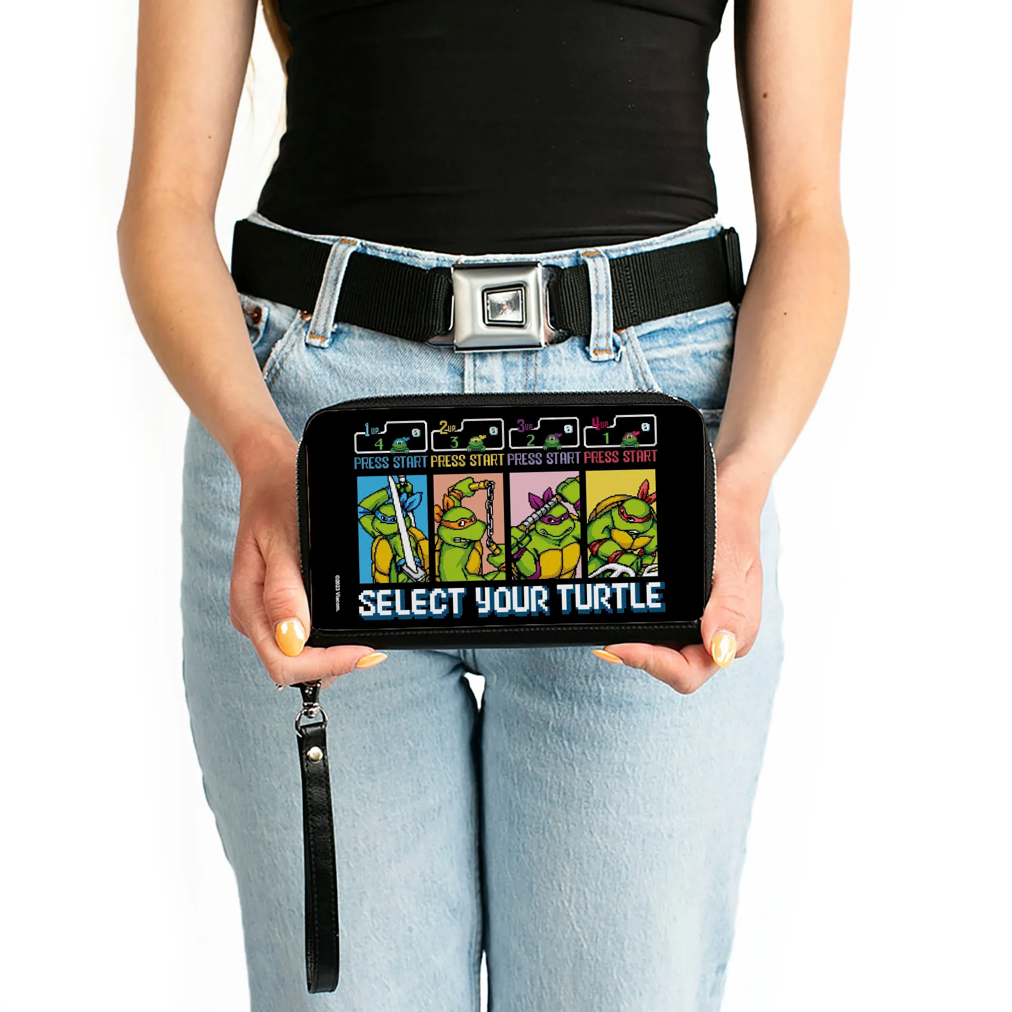 PU Zip Around Wallet Rectangle - Teenage Mutant Ninja Turtles SELECT YOUR TURTLE Arcade Start Screen Pose Blocks