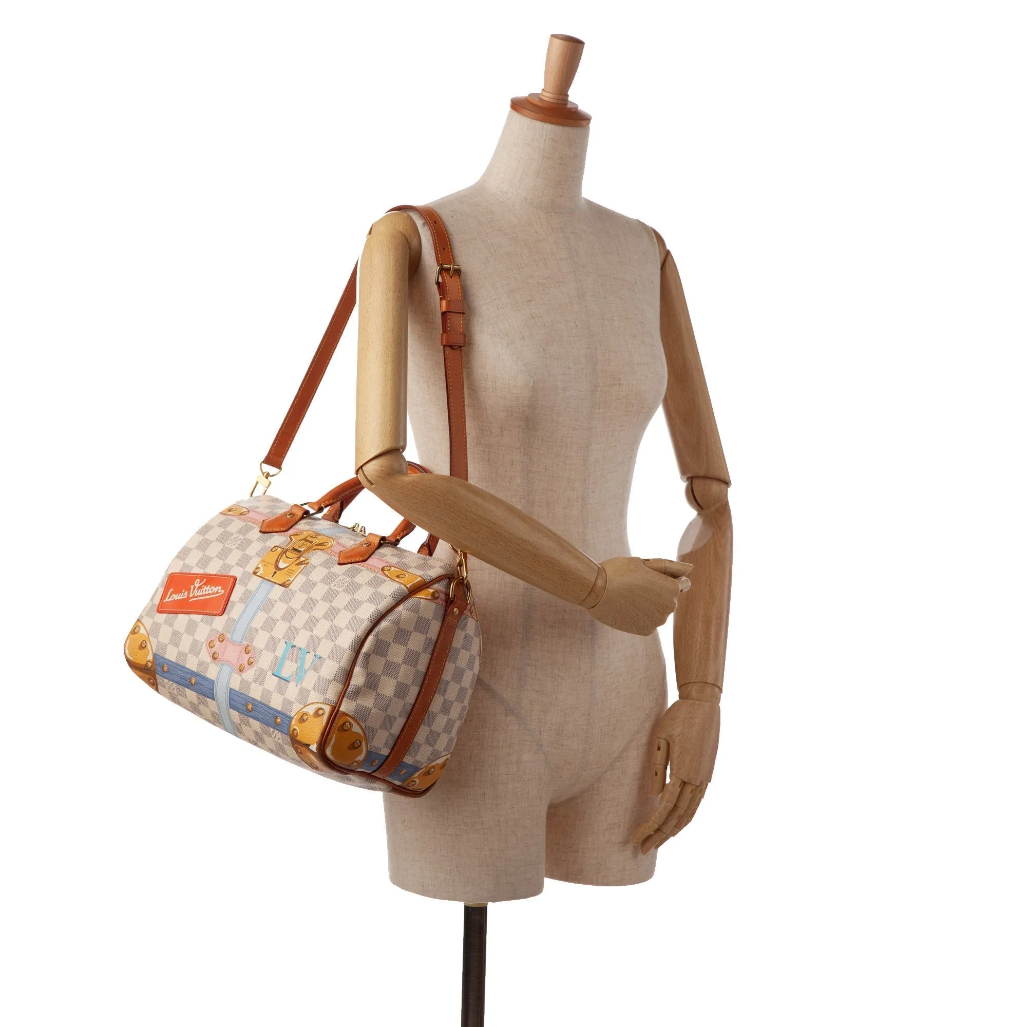 Trendy Inspired Louis Vuitton Summer Trunks Speedy Bandoulière 30 Damier Azur Canvas Limited Edition