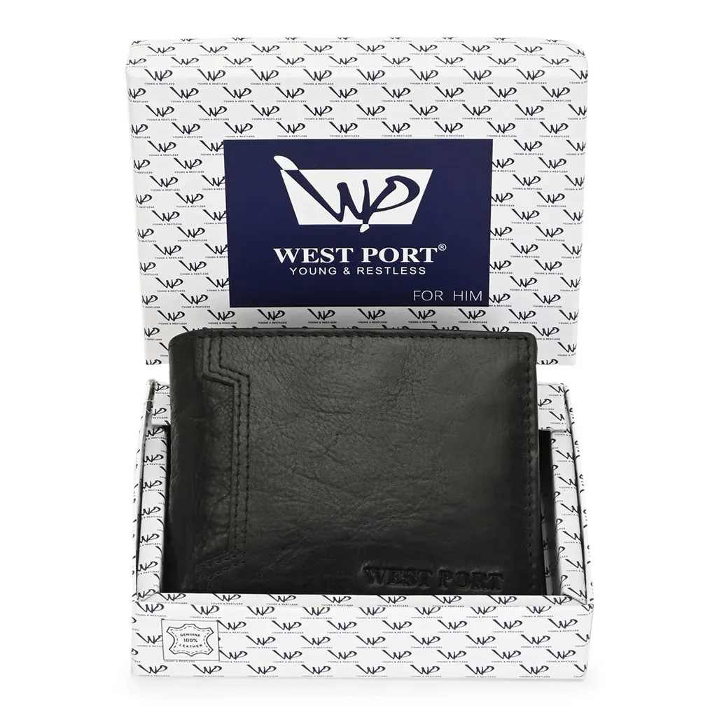 West Port Men's Genuine Leather Wallet – Classic Design with Ample Storage (M-WT-ISC-13-BLACK-MEDIUM)