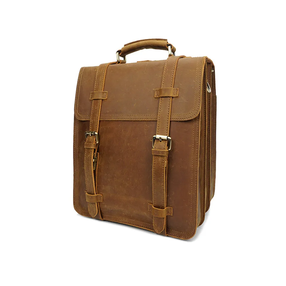 YAAGLE Men's Vintage Multi-layers Crazy Horse Leather Laptop Backpack YGYD8062